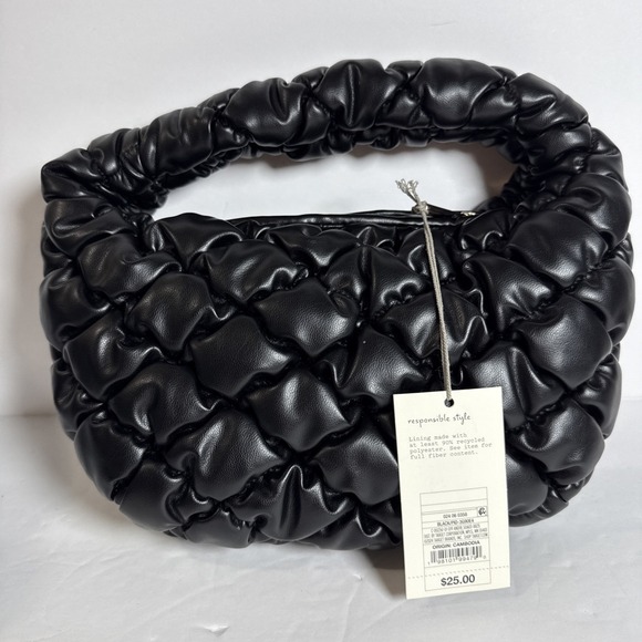 A New Day Black‎ Bubble Quilted Handbag  Top Handle, Small & Stylish 12x8 In - Picture 1 of 4